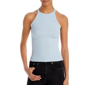 ATM Womens Ribbed High Neck Tank Top powder blue size XS
